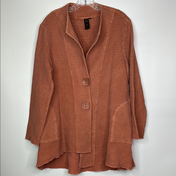 Focus Casual Life Waffle Weave Button Orange Lagenlook Jacket Size Small - Picture 1 of 8